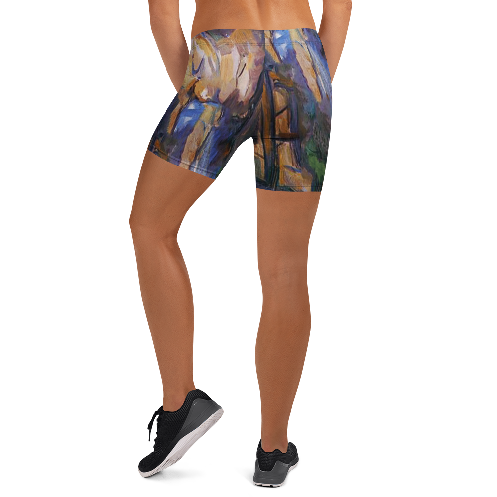 Babedept™ Abstract Art Print Shorts – Blue, Green, and Gold Brushstroke Design