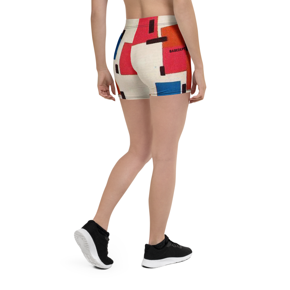 BabeDept™ Abstract Print Shorts – Red, Blue & Black on Cream