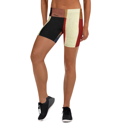 Women's Abstract Print High-Waisted Shorts – Retro Colorblock Patchwork