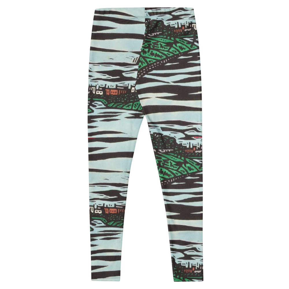 Printed workout leggings back view flat