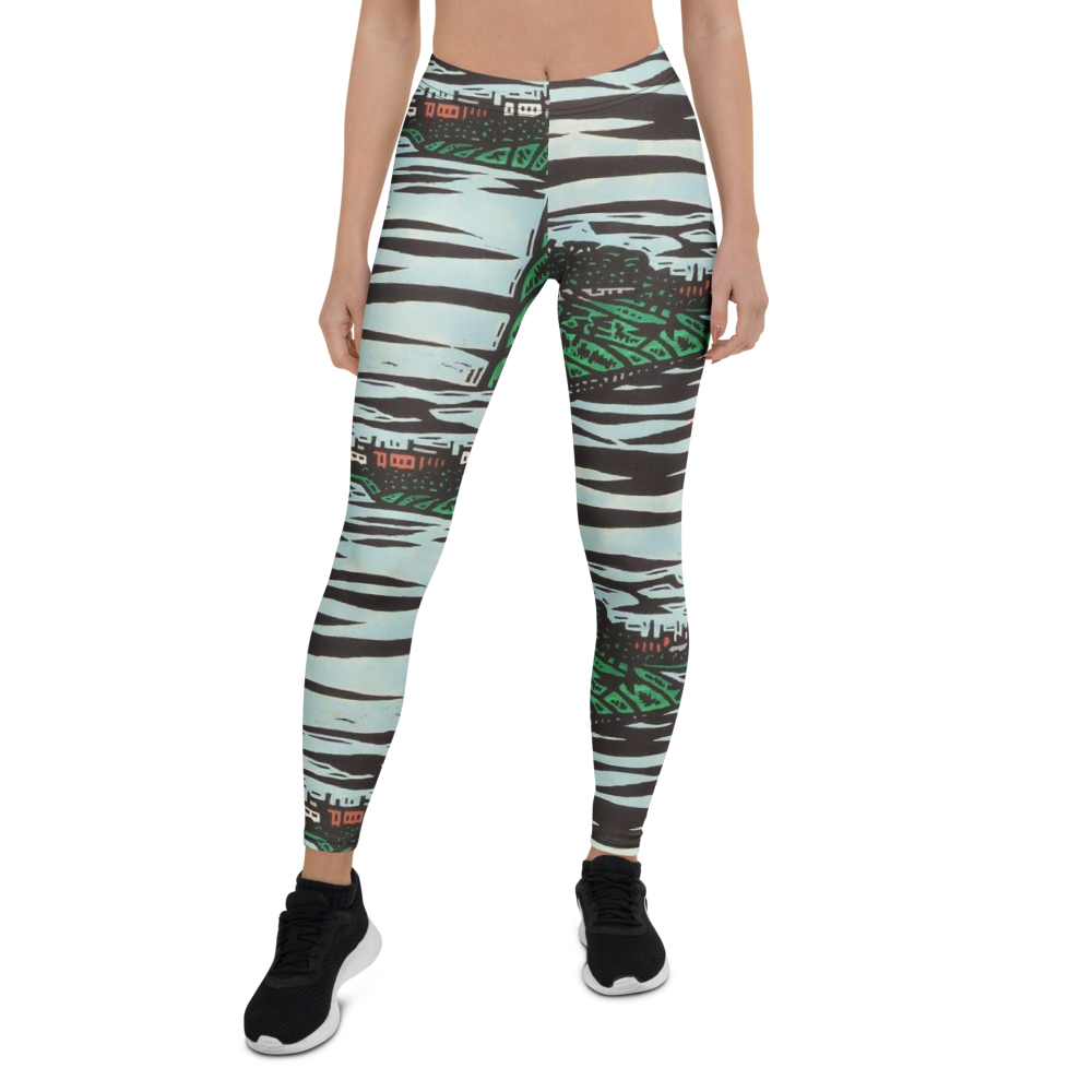 Women’s scenic print high waisted leggings front view