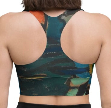 Model wearing Babe Department Babe sports bra racerback back view