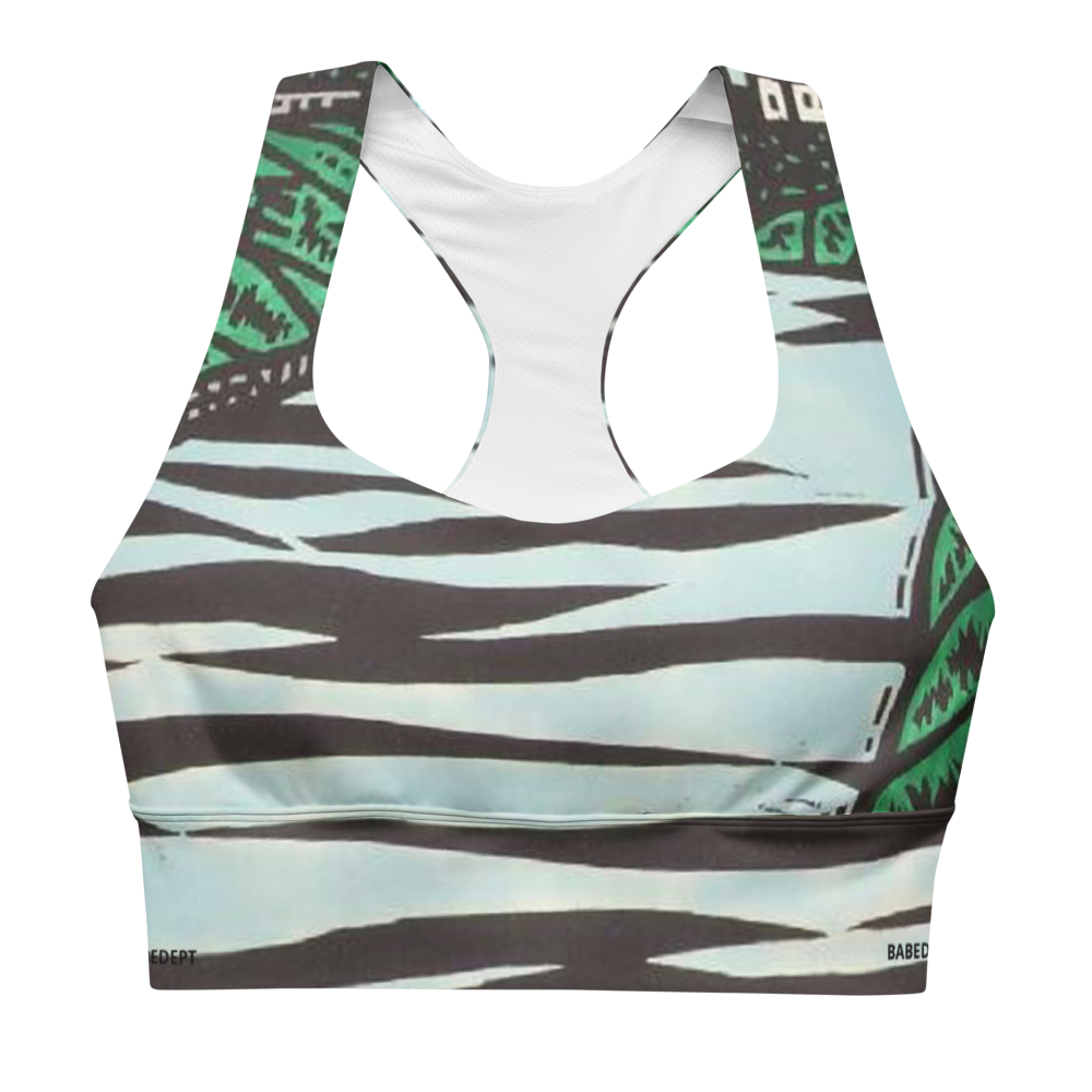 abe Dept graphic longline sports bra – flat lay front view