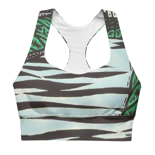 abe Dept graphic longline sports bra – flat lay front view
