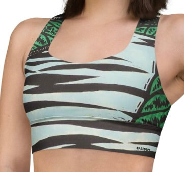 Babe Dept graphic longline sports bra – left front angle
