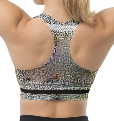 Model wearing BabeDept textured longline sports bra shown from the back