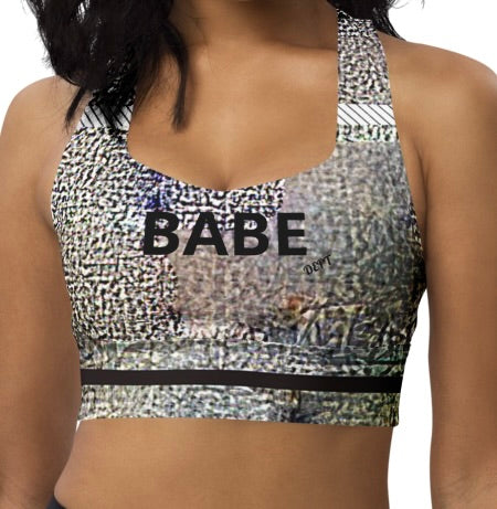 Model wearing BabeDept textured longline sports bra with racerback front view