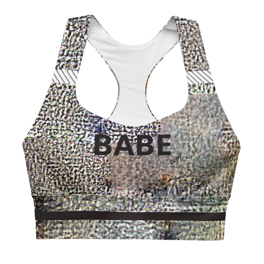 BabeDept longline sports bra with textured all-over print shown from the front