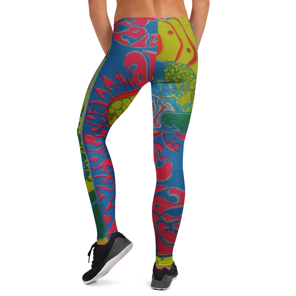 Back view of BabeDept psychedelic leggings featuring bold red, blue, and green artwork